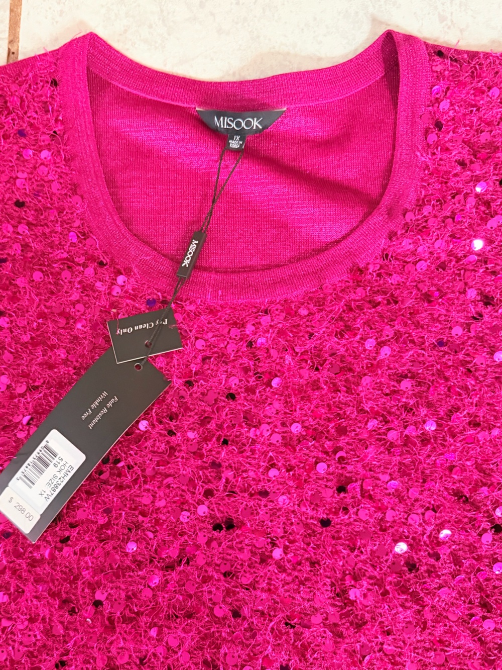 Misook Hot Pink Sequined Knit Top